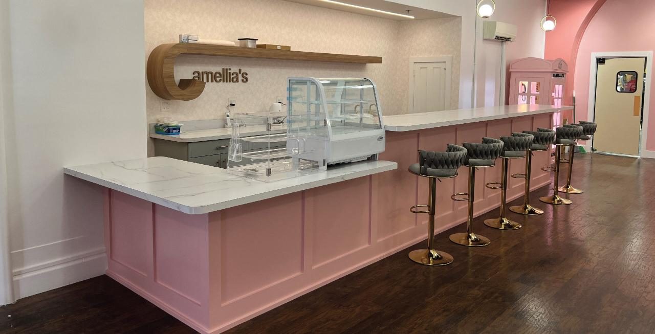 Bakery counter with quartz top and display case