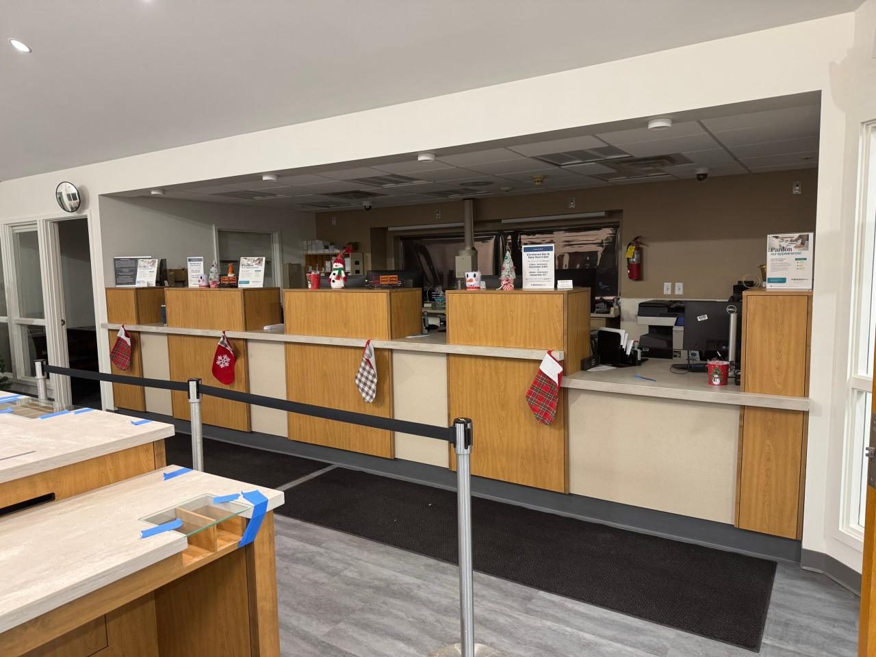 Teller counters being installed