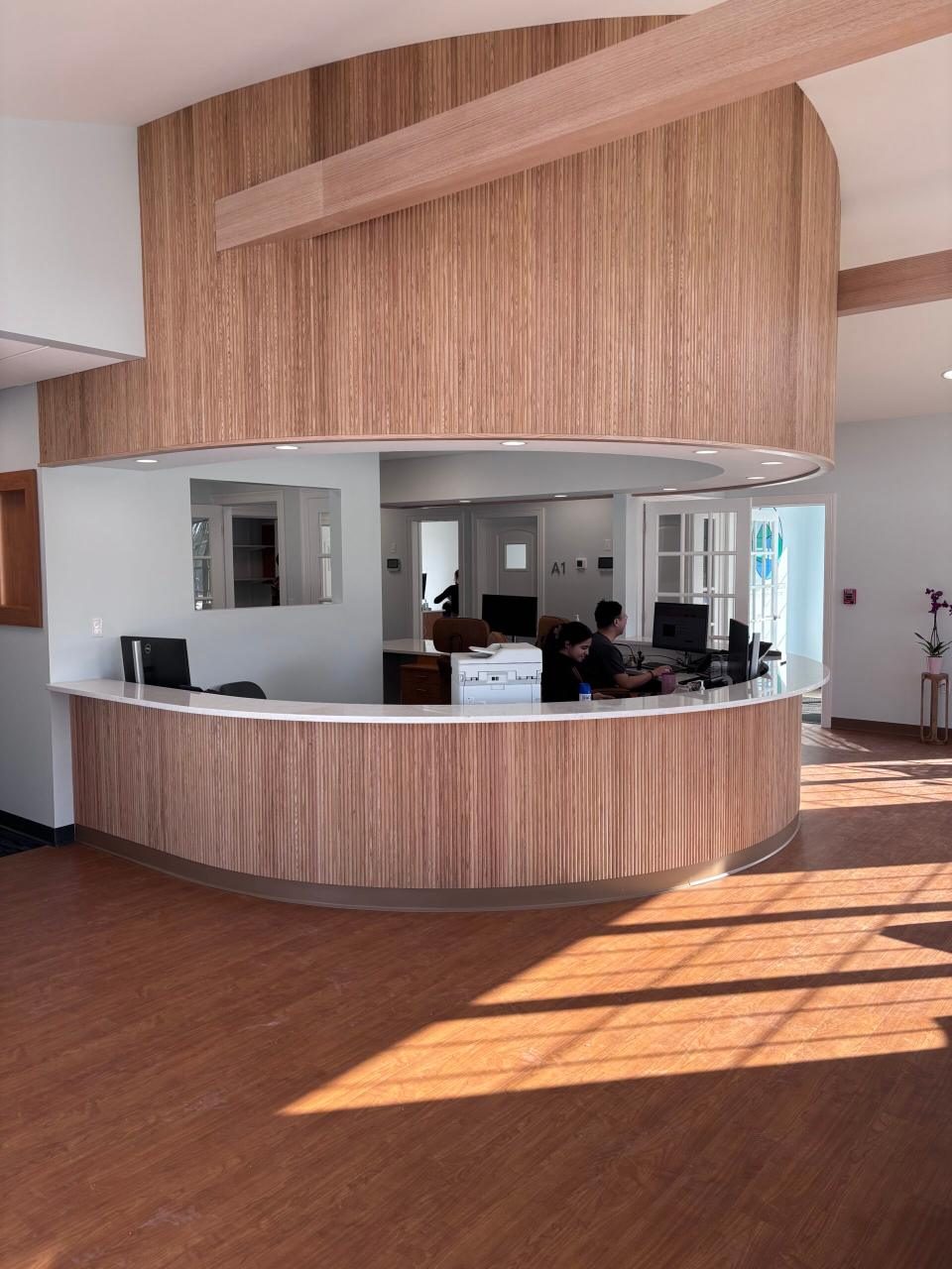 Finished curved reception desk