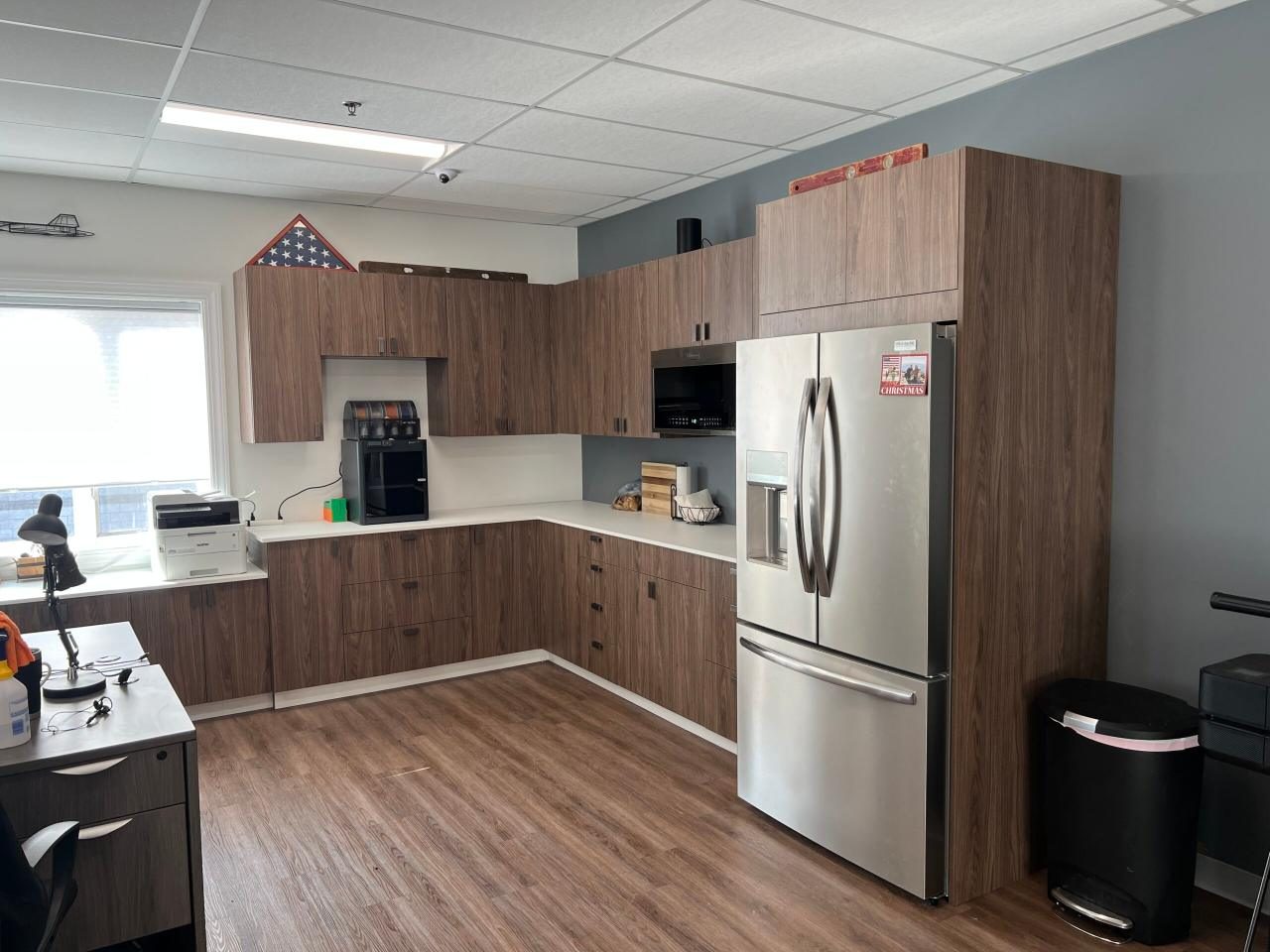 Woodgrain office kitchen casework